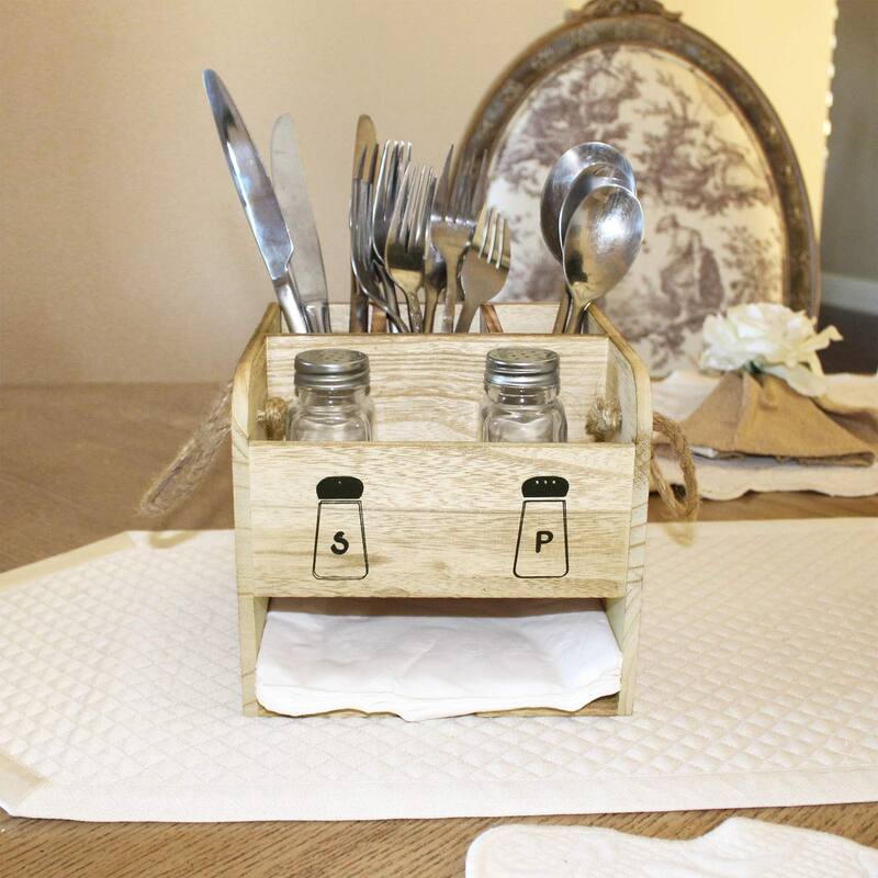 Wooden Utensil Caddy Flatware Holder with Handles - S