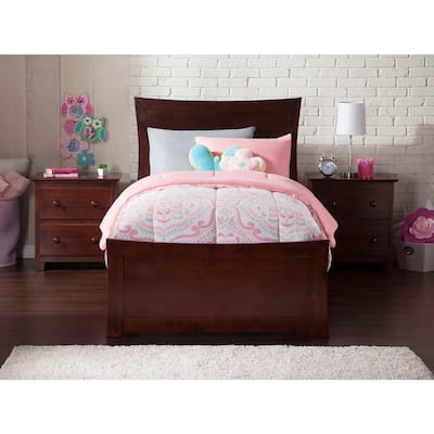 Full Platform Bed with Trundle - Twin Size, Walnut Finish - Modern Design, Space Saving, HomeStock