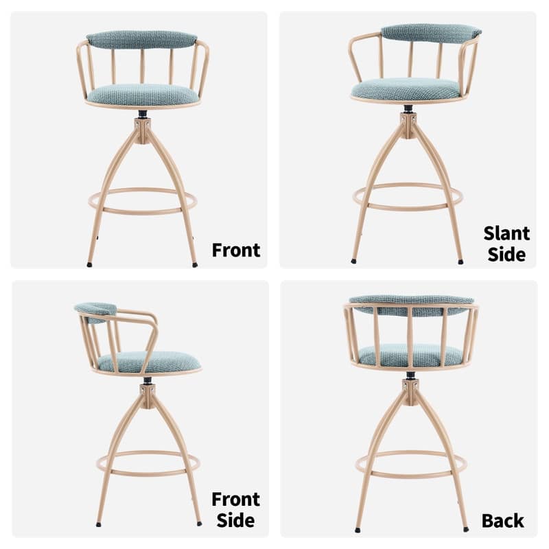 Blue Snow Linen Fabric Swivel Bar Stool with Wooden Legs - N/A