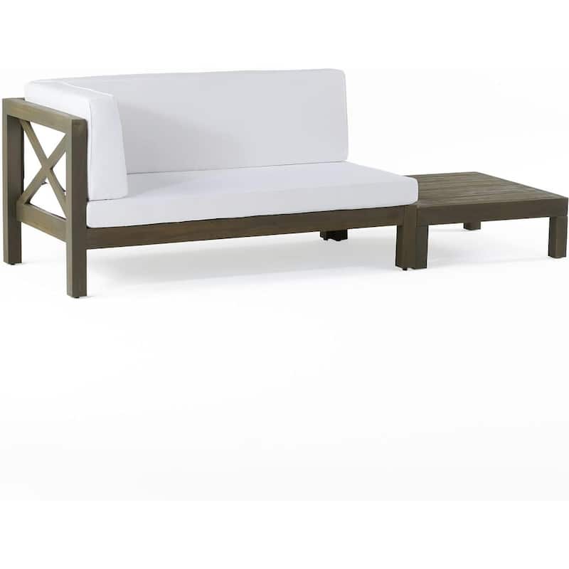 Roomfitters X-Back Corner Bench with Coffee Table, Outdoor Wooden Patio Sofa with Cushions for Garden or Porch