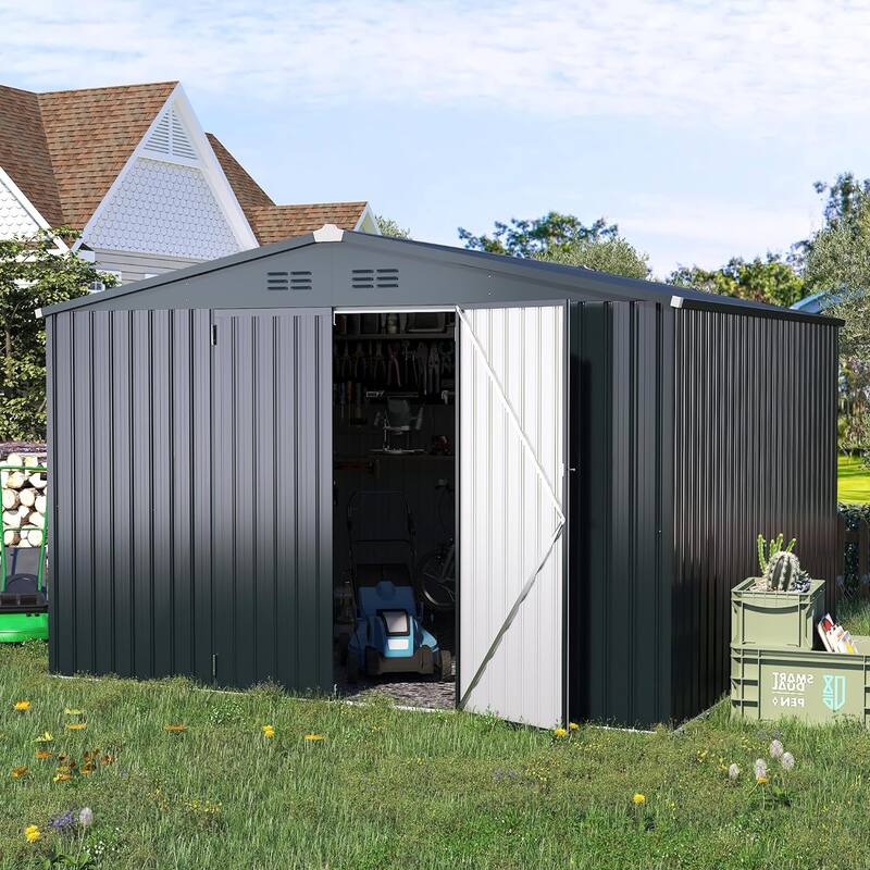 AECOJOY Outdoor Extra Large Storage Metal Shed with Lockable Doors