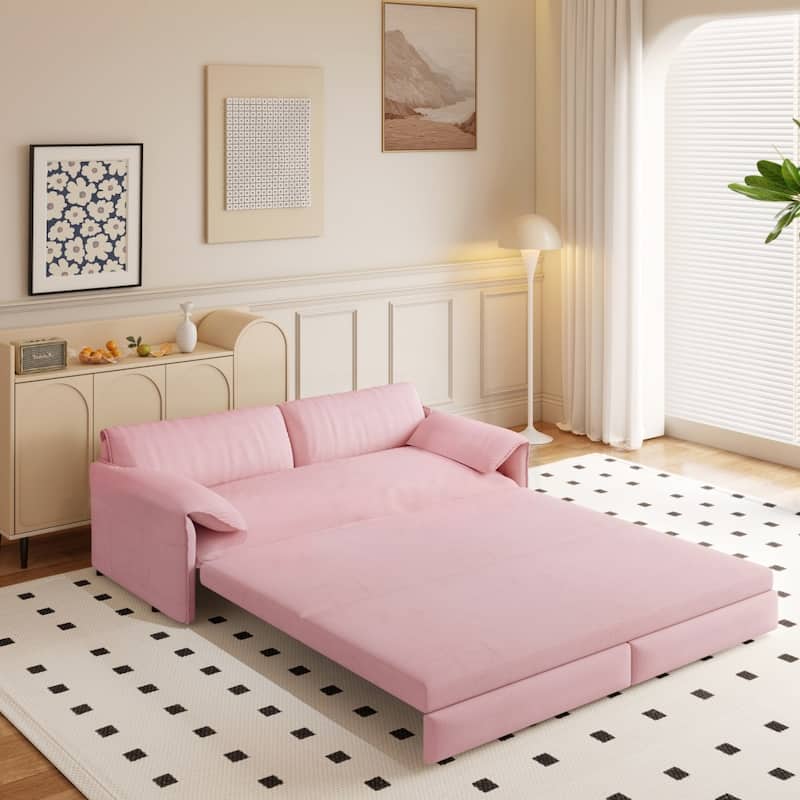 66" Queen Pull Out 3-in-1 Convertible Sleeper Sofa with Side Storage