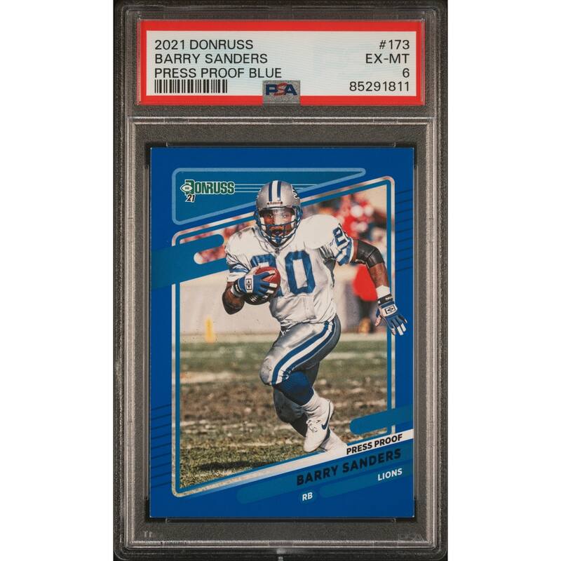 Barry Sanders 2021 Panini Donruss Press Proof Blue Card #173 Graded PSA 6 - 8'6" x 11'6"