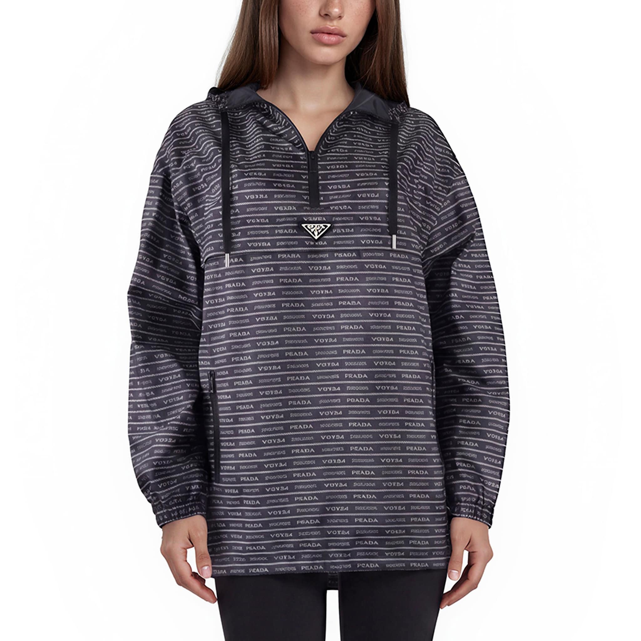 Prada Logo Print Hooded Pullover Jacket