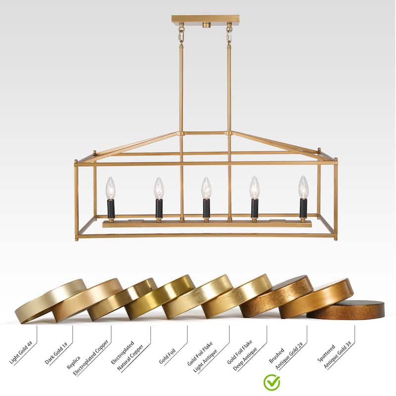 Modern Gold 5-Light Rectangle Chandelier Open Frame Kitchen Island Lights - L30" x W10.2" x H12"