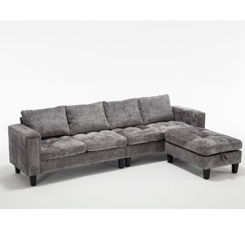 5 Seat L-Shaped Convertible Sectional Sofa Chaise with Storage Ottoman