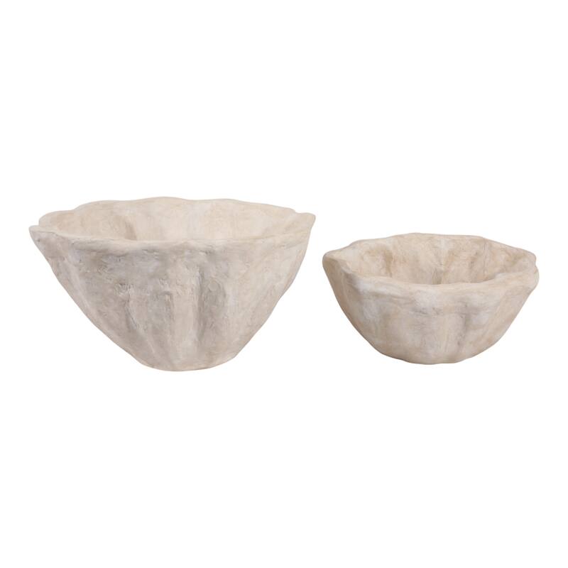 Pottery Planters Scalloped Edge Home Garden (Set of 2) - 15/18" White - 18.25" x 18.25" x 9.75"