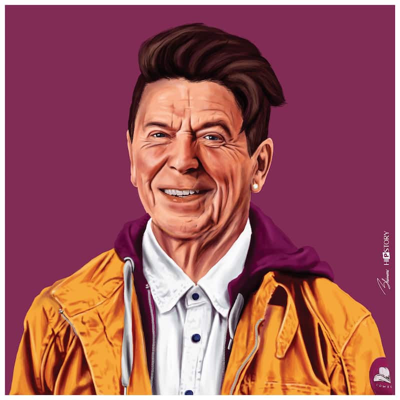 Empire Art Direct Hip Ronald Reagan Printed Tempered Glass Wall Art - Multi-Color