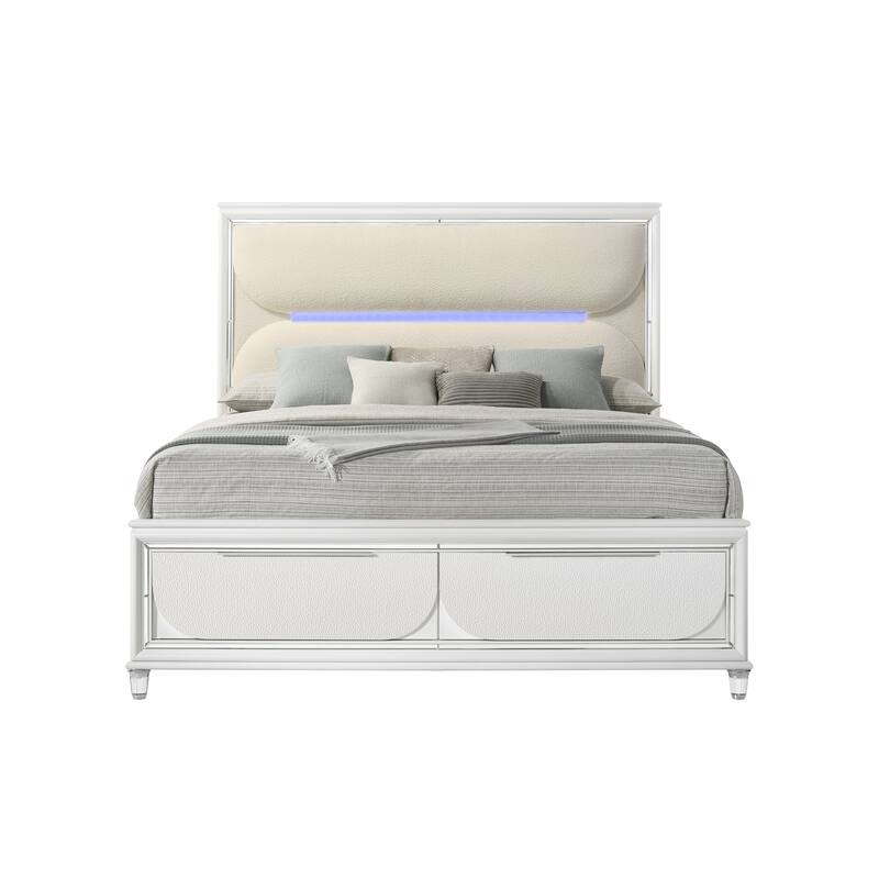 Soto White and Pearl White Queen Bed with Storage