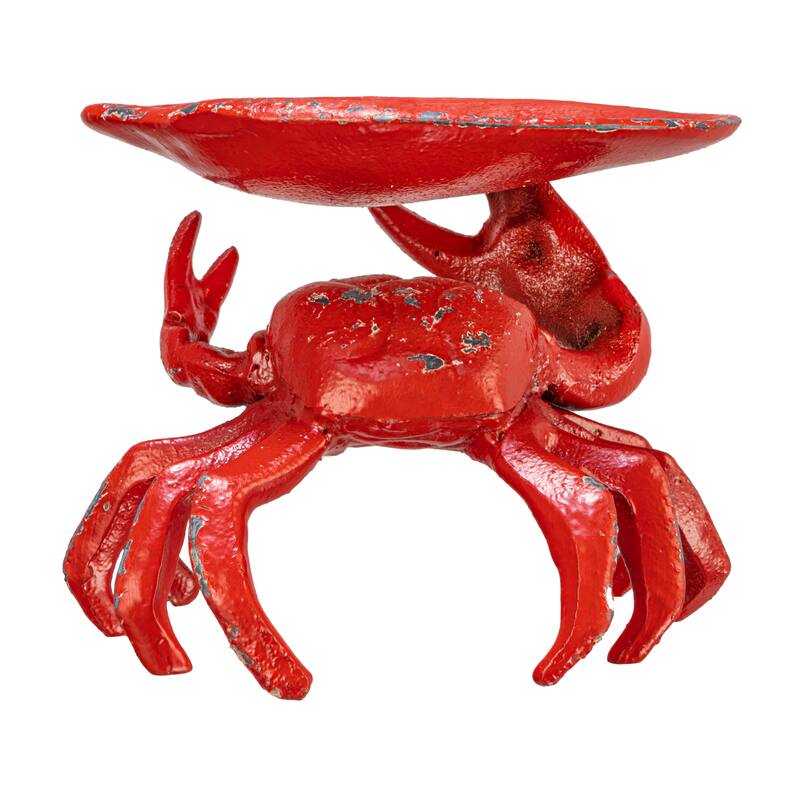 Distressed Red Decorative Cast Iron Crab Shaped Dish
