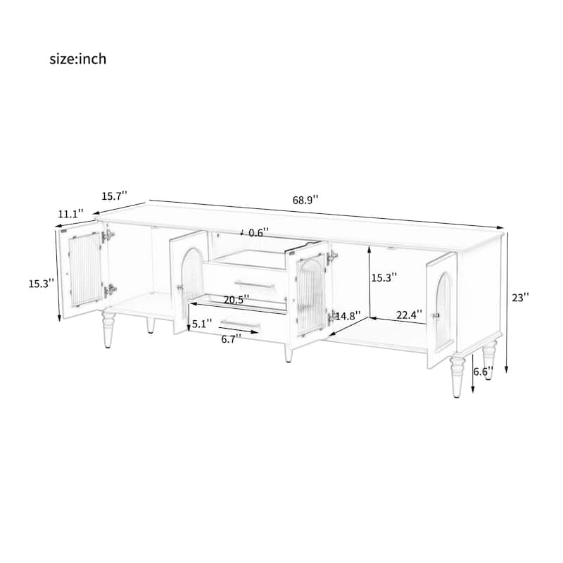 TV Stand with Arched Cabinet Doors, Entertainment Center Media Console with Adjustable Wood Legs & Storage Drawers