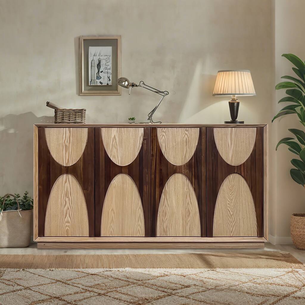 Sideboard Buffet Cabinet with Storage, 59.69" Storage Cabinet Accent Wood Credenza with Adjustable Shelf and 4 Doors