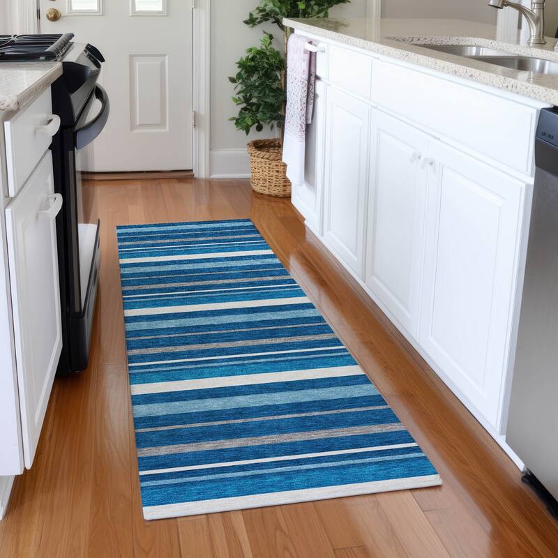 Premium Washable Super Soft Sophisticated Stripe Mayfield Rug - Denim - 2'3" x 7'6"