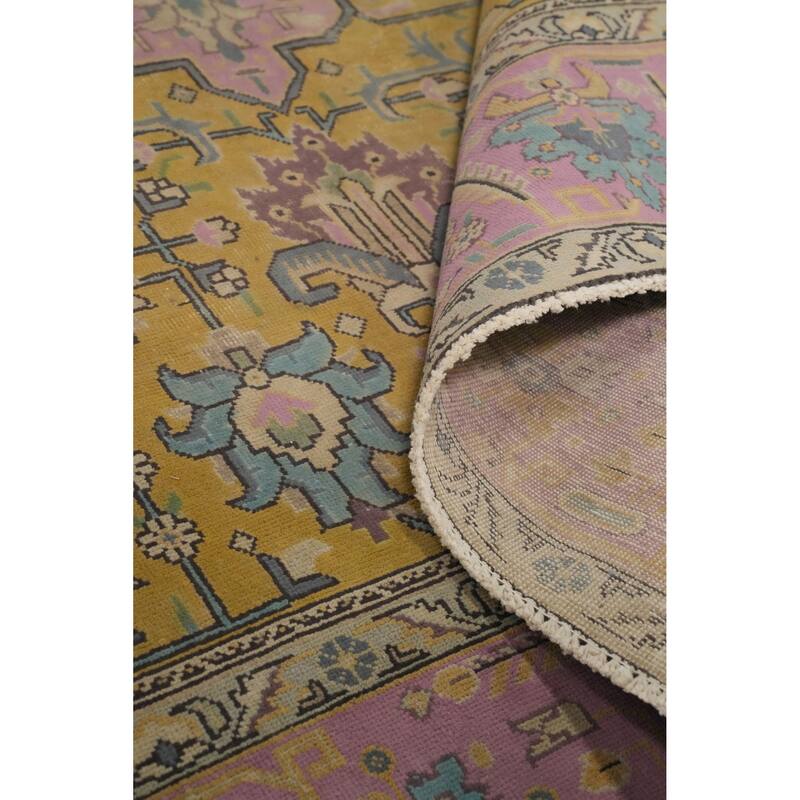 Hand Knotted Oriental 100% Wool Carpet Traditional Floral Yellow & Gold Tabriz Area Rug - 11' 2'' X 8' 0''