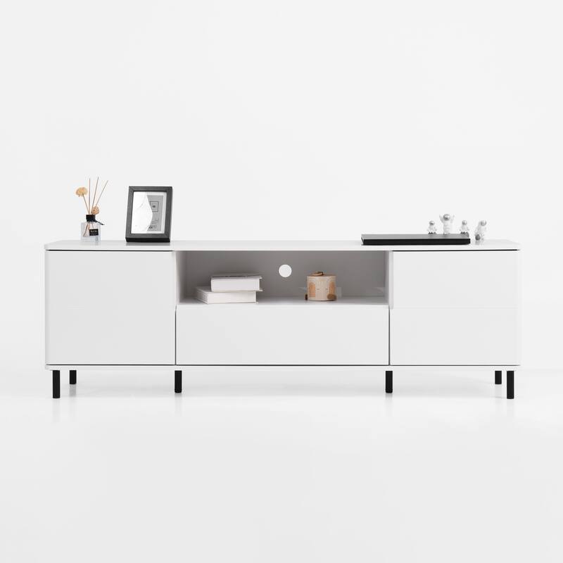 Modern Cream white TV Console with 4 Storage Spaces and 2 Shelf and for Living Room Bedroom and Study