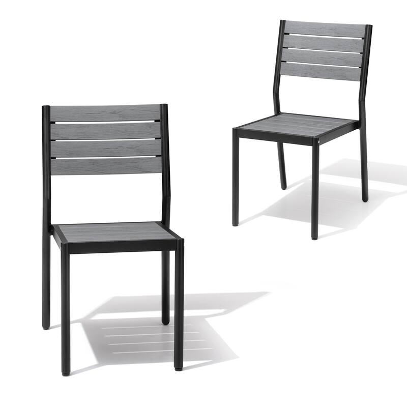 Outdoor Aluminum Dining Chairs Modern Stackable Chairs for Patio - Gray, 2PCS