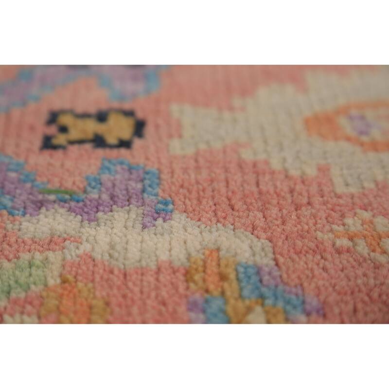 Pink Oushak Indian Runner Rug Handmade Wool Carpet - 2'7"x 7'9"