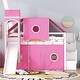 preview thumbnail 2 of 7, Pink Pine Wood Loft Bed with Storage Staircase and Slide, Tent and Tower, Full-Length Guardrail