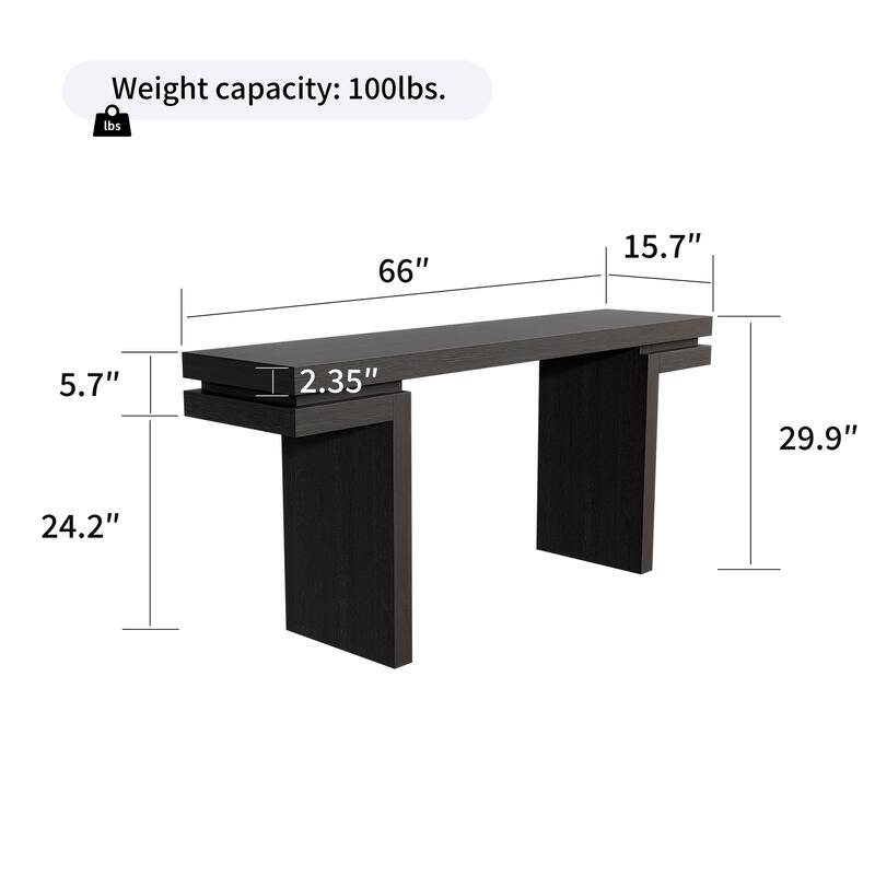 66 inch Extra Wide Real Wood Veneered Console Table Minimalist Sofa Table Distressed Oak Entryway