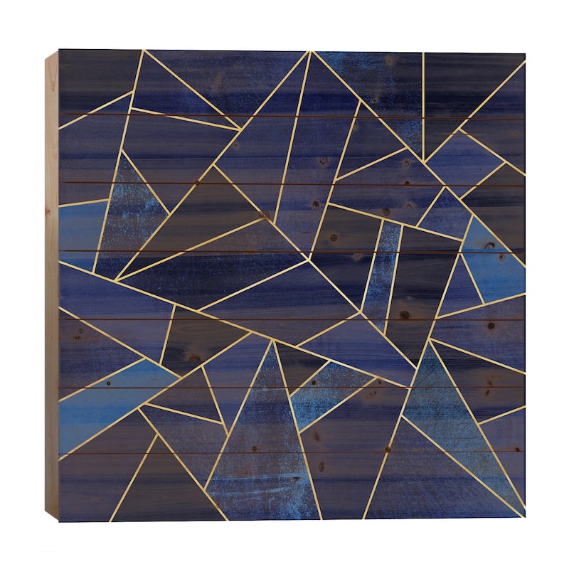 Blue Stone With Gold Lines Print On Wood by Elisabeth Fredriksson - Multi-Color - 26x26x1.5