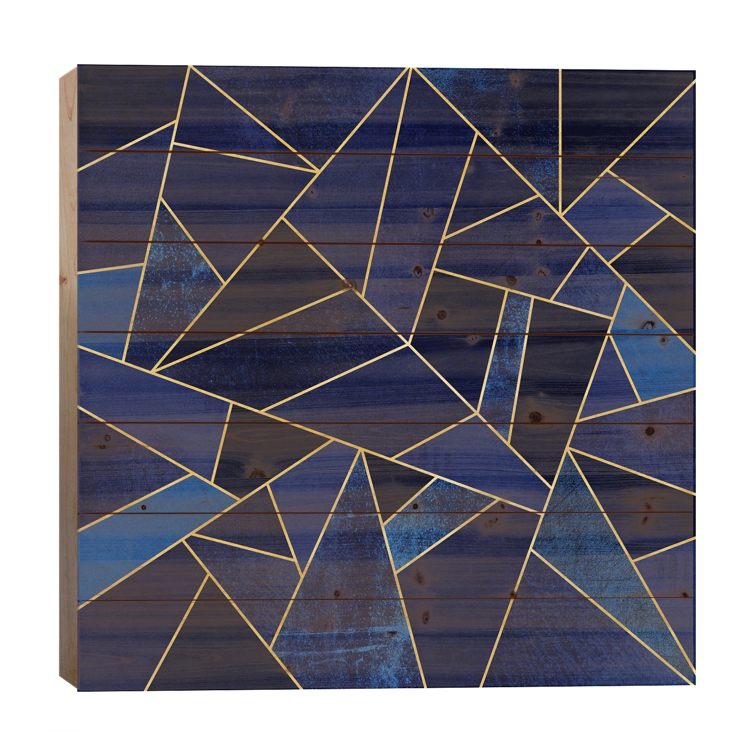 Blue Stone With Gold Lines Print On Wood by Elisabeth Fredriksson - Multi-Color