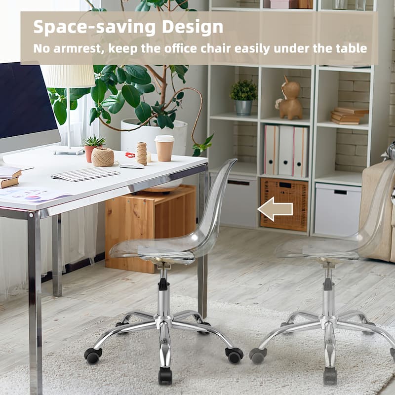 Costway Rolling Acrylic Armless Office Chair Swivel Vanity Chair - 21'' x 18.5'' x 30.5''-34.5''(L x W x H)