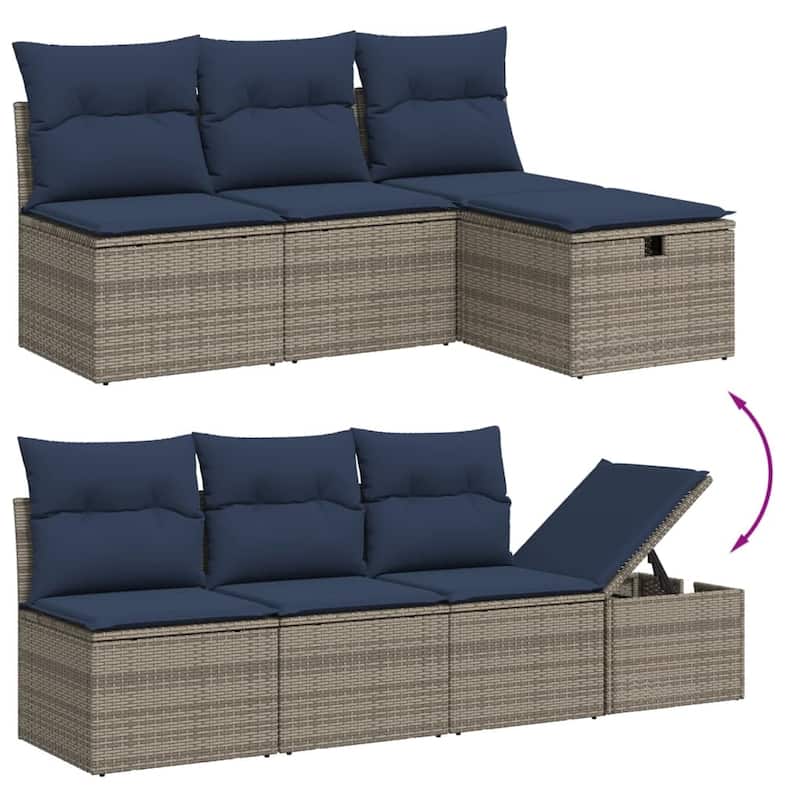 vidaXL Patio Sofa Set with Cushions Sectional Couches 8 Piece Poly Rattan - 24.4" x 24.4" x 27.2"