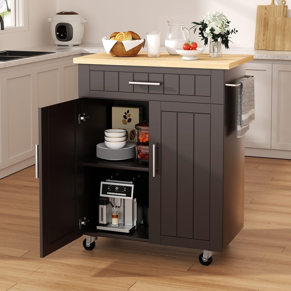 Rolling Kitchen Island with Storage Cabinet & Drawer – Extra Counter Space for Kitchen