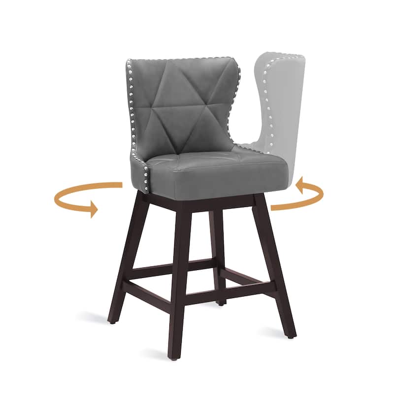 26 in. Mid-Century Modern Counter Stools Wood Frame Swivel Bar Stools with Faux Leather/Fabric Upholstered Seat