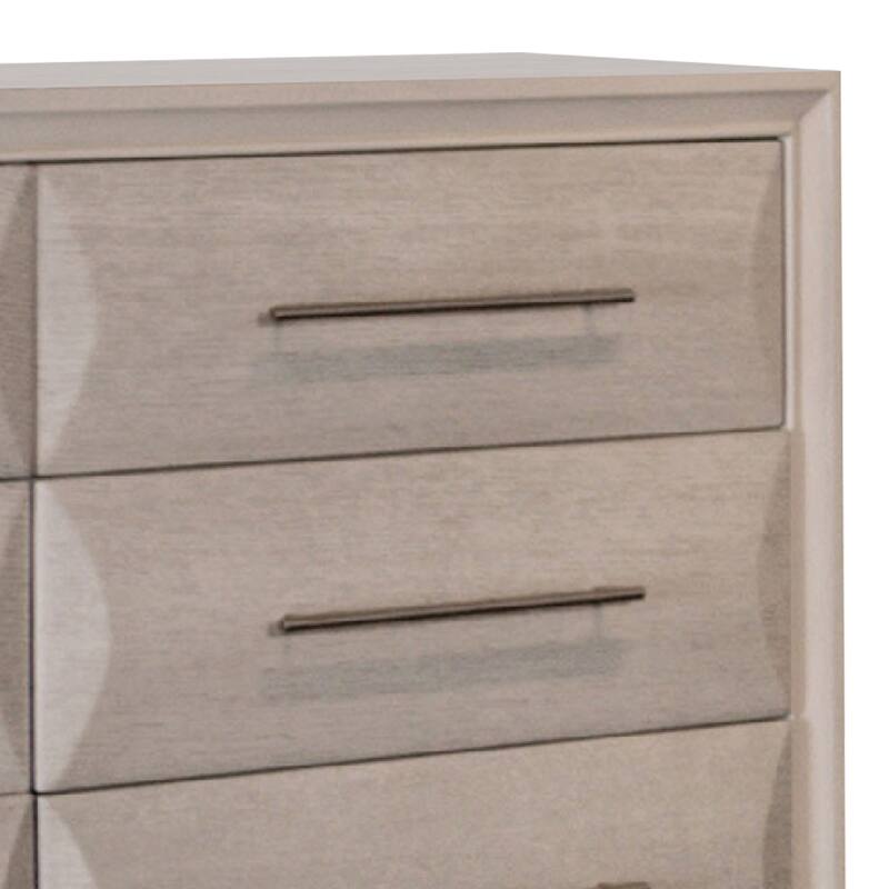 Nitz 6 Drawer Wide Dresser, White Oak Solid Wood Frame, Rose Gold Handles