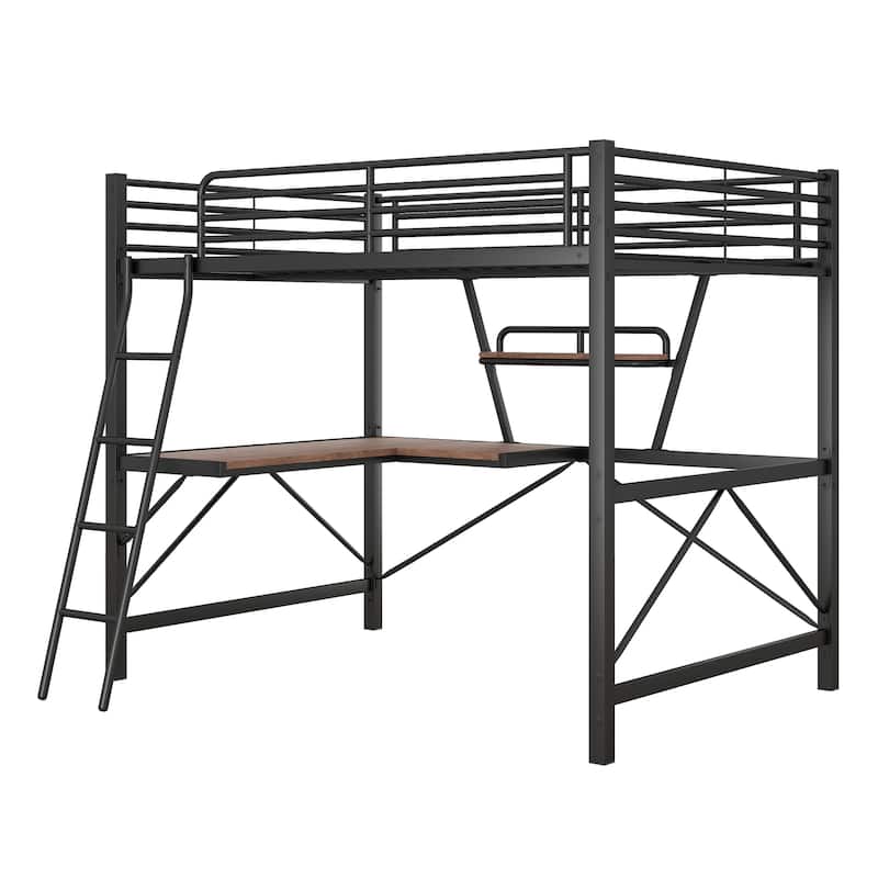 Full Size Loft Metal & MDF Bed w/Desk and Shelf