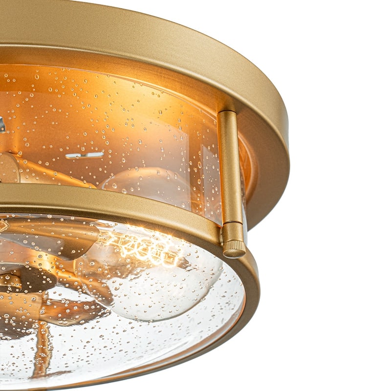 Farmhouse Black Round Seeded Glass Drum Semi Flush Ceiling Light -12in