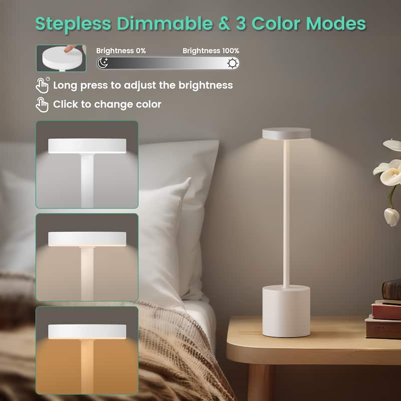 13in Cordless Table Lamp Rechargeable Battery Operated LED Desk Lamp - N/A - White