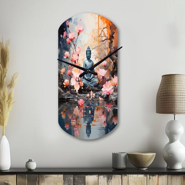 Meditating Clock Designart - Floral Buddha In Meditation I - Meditation Large Wall Clock ...