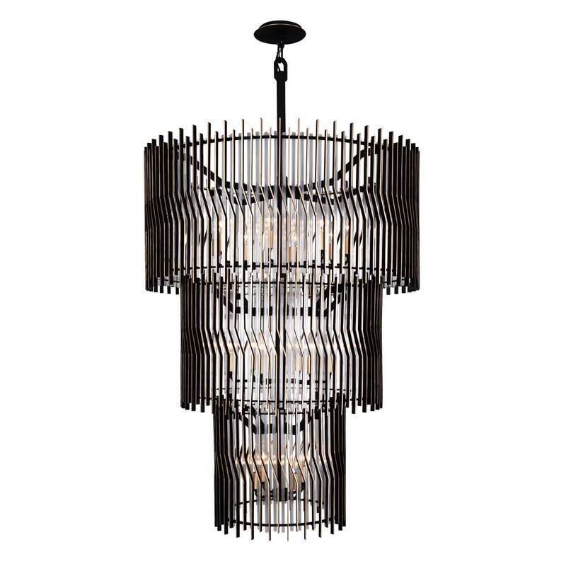 Varaluz Park Row 18-Light 3-Tier Chandelier - Matte Black/French Gold