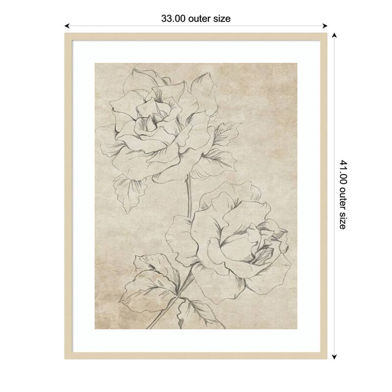 Rose Sketch Sepia by Patricia Pinto Wood Framed Wall Art Print - 33 x 41 in - Brown