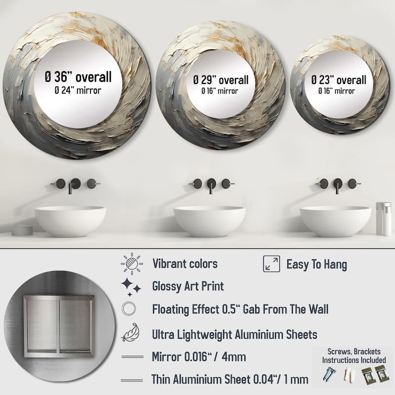 Designart "Grey And Gold Mystical Spirals" abstract spirals Round Bathroom Mirror - grey Modern Round Wall Décor