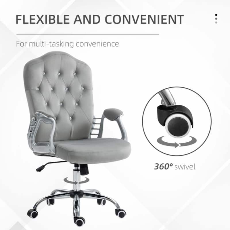 Velvet Computer Chair, Button Tufted Desk Chair with Swivel Wheels, Adjustable Height, and Tilt Function