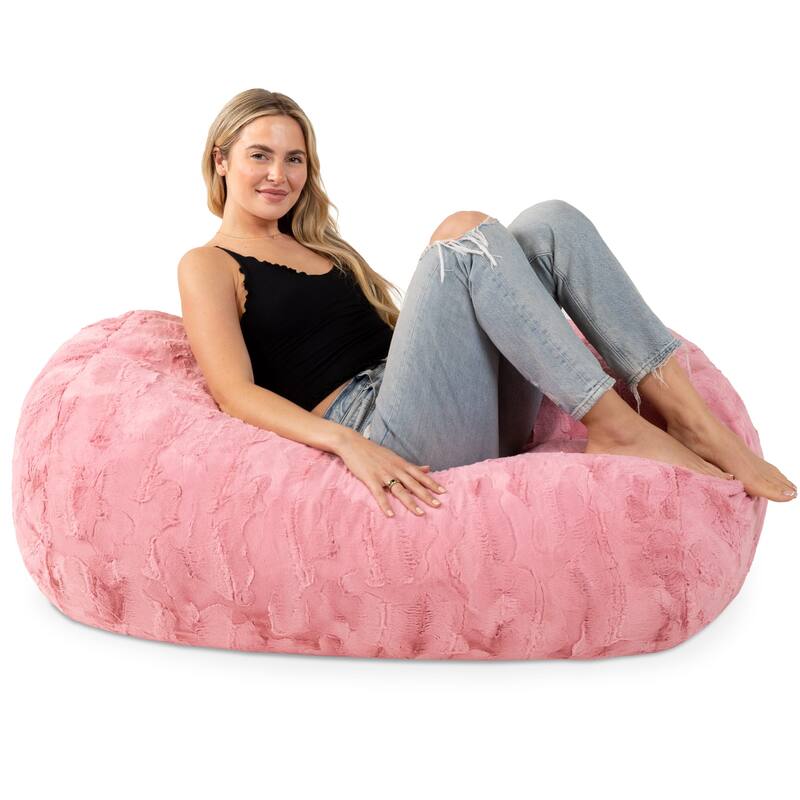 Jaxx 4 Foot Saxx Bean Bag Sofa for Kids, Teens and Young Adults - Faux Fur - Rose Quartz