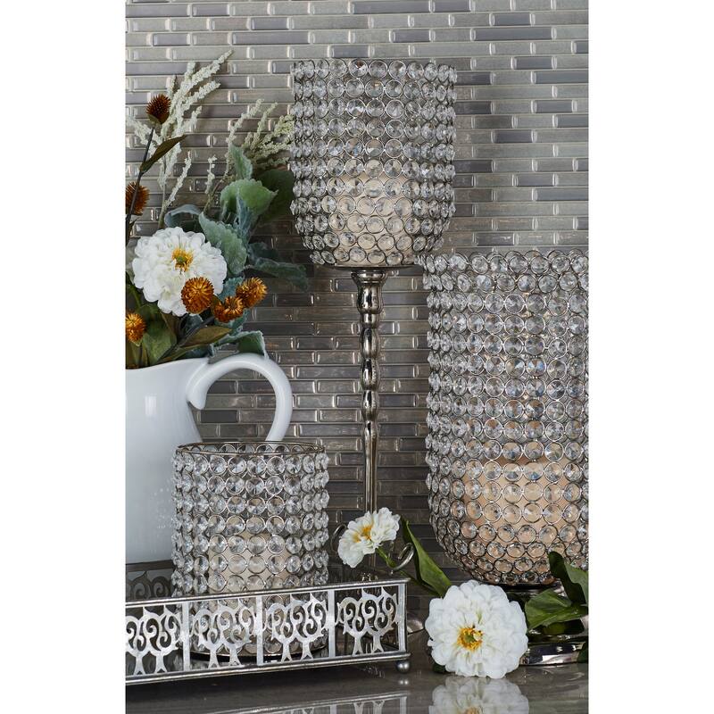 Silver Aluminum Metal Single Candle Hurricane Lamp - 6 x 6 x 19