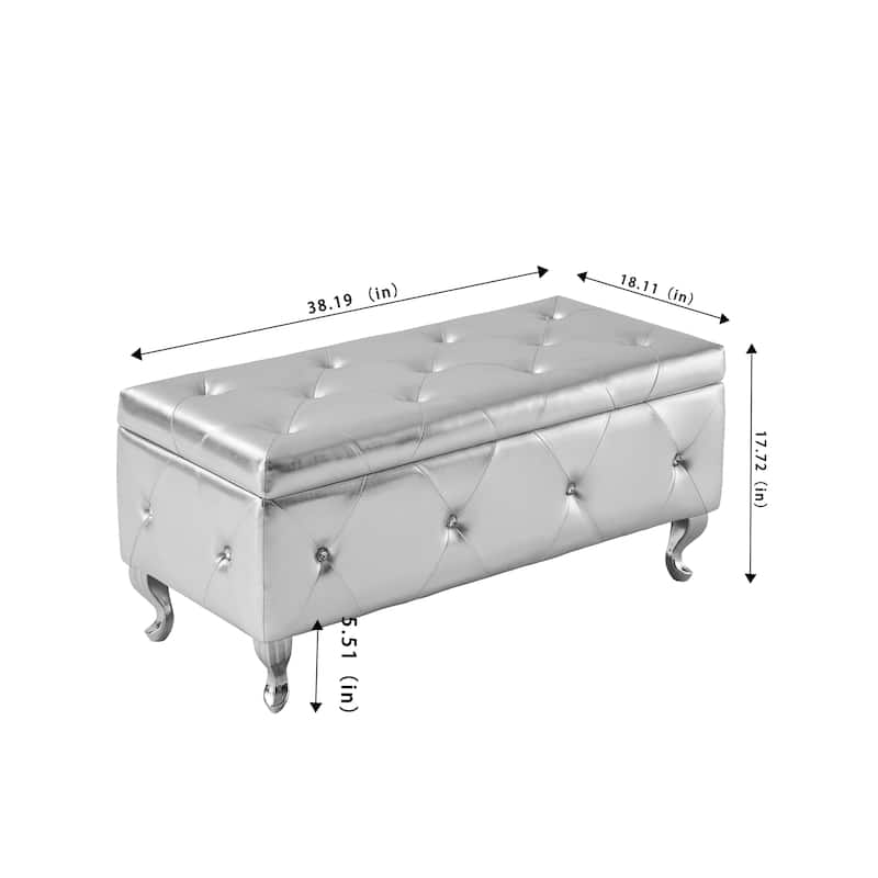 PU Tufted Fabric Storage Bench with Flip Top and Sturdy Metal Feet