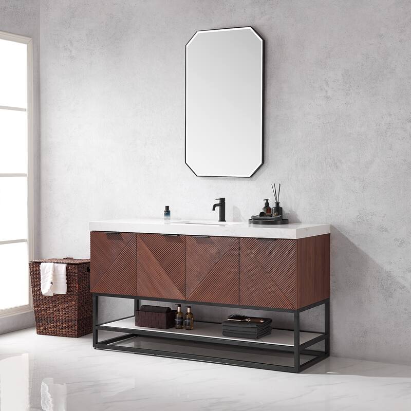 Mahon Single Bath Vanity with Composite Stone Top and Mirror