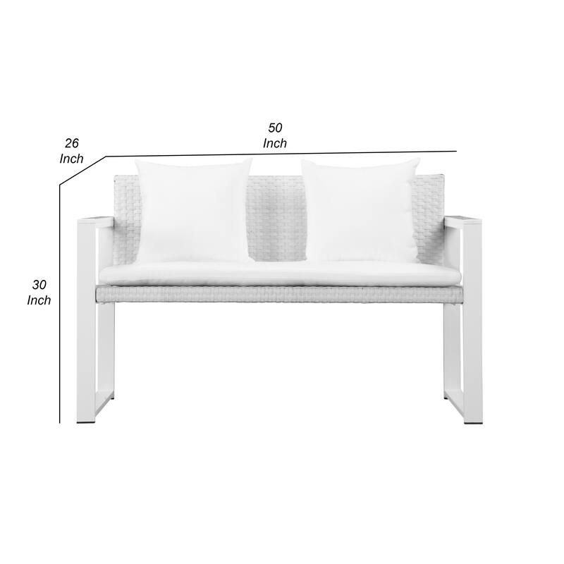 Lark 50 Inch Outdoor Sofa, White Aluminum Frame, Fade Resistant Cushions