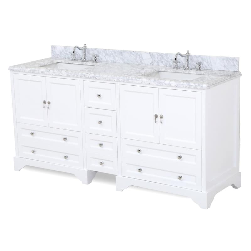 KitchenBathCollection Madison 72" Double Bathroom Vanity with Carrara Marble Top