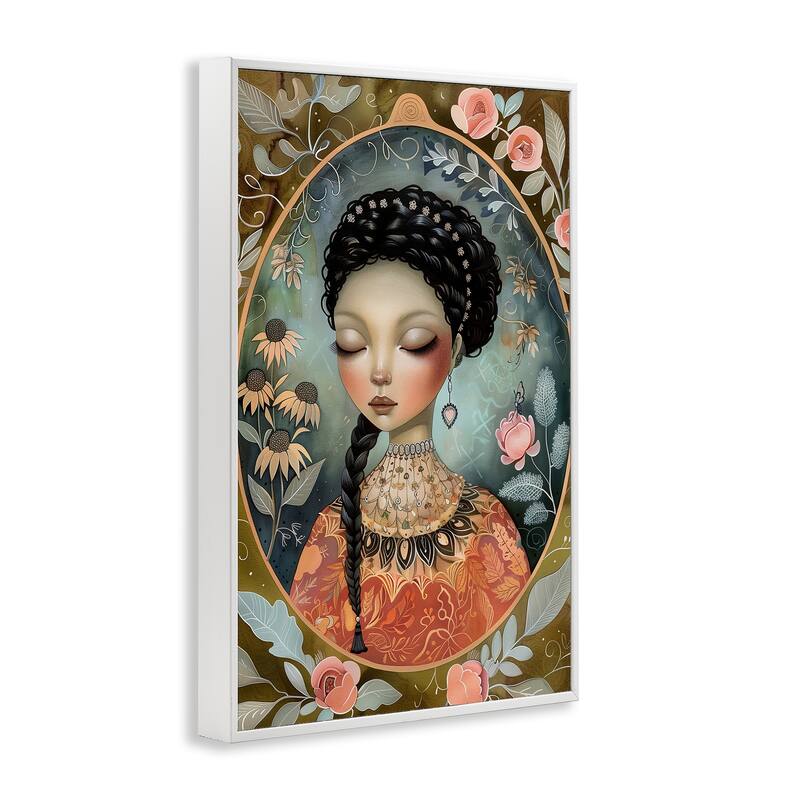 Stupell Floral Edged Portrait of Woman Framed Giclee Art Design By The Dutch Lady