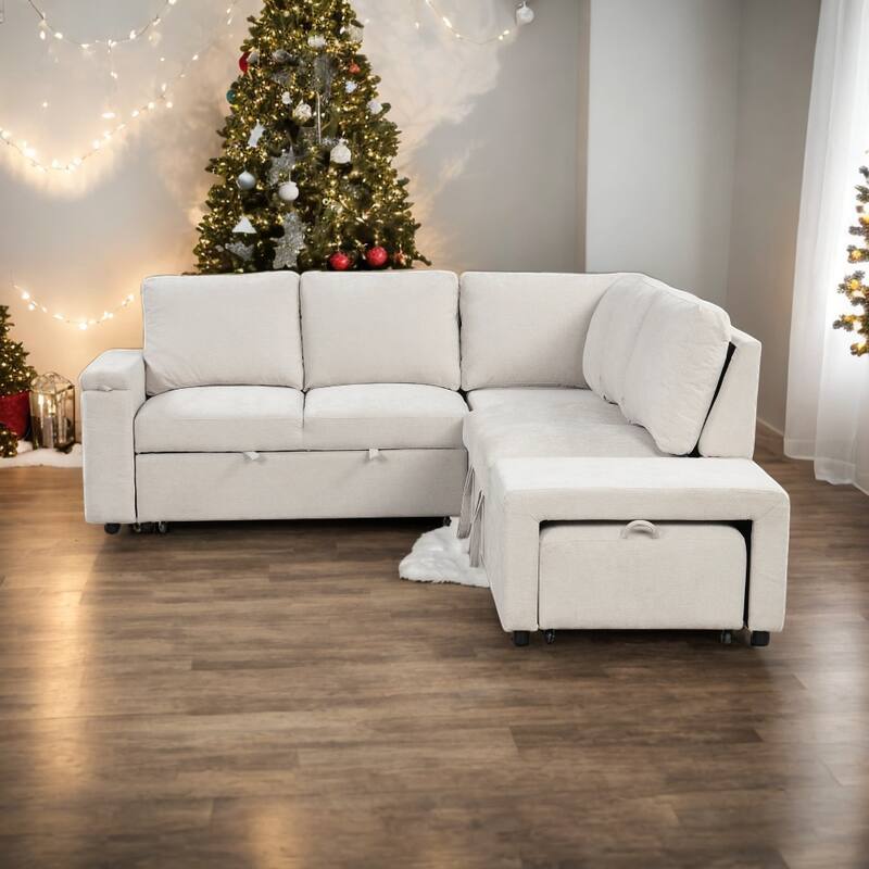 Modular L-Shaped Sectional Sofa, Pull out Sleeper Sofa Bed with Storage