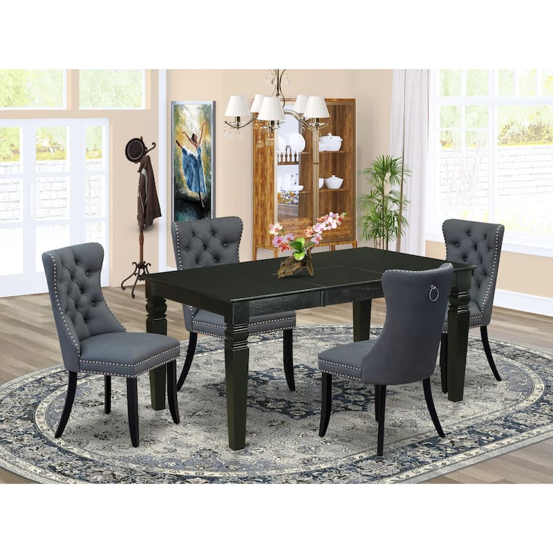 East West Furniture Kitchen Table Set- a Dining Table with Butterfly Leaf and Upholstered Chairs, Black(Pieces options) - WEDA5-BLK-13