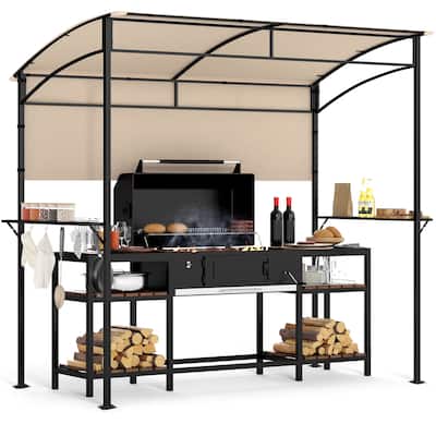 Gymax 7.8 x 4.4 FT Grill Gazebo Outdoor Patio BBQ Canopy w/ Metal