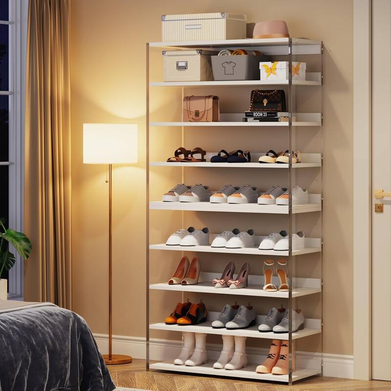 63" 8-Tier Acrylic Shoe Rack, Modern Shoe Storage, Shoe Organizer Display Shelf for Living Room, Entryway & Hallway