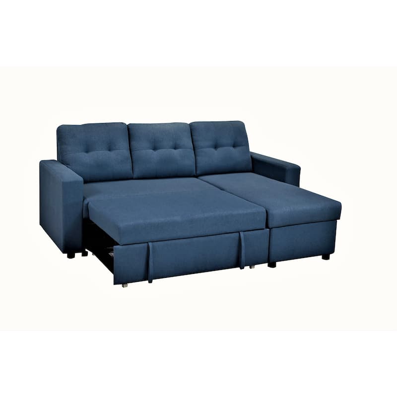 Convertible L-Shaped Sleeper Sofa, Blue Polyester, 80x59x36 inches, 183 lbs, Space-Saving